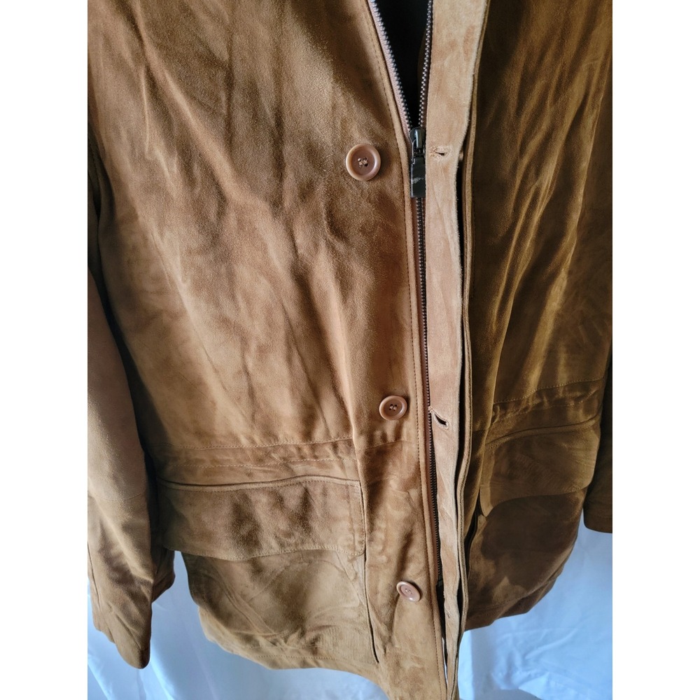 Neiman Marcus Mens Suede Leather Field Jacket Tan Wool Lined Coat Large Turkey - Picture 3 of 7